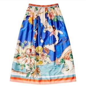 ANTONIO MELANI Blue Multi Floral A-Line Skirt